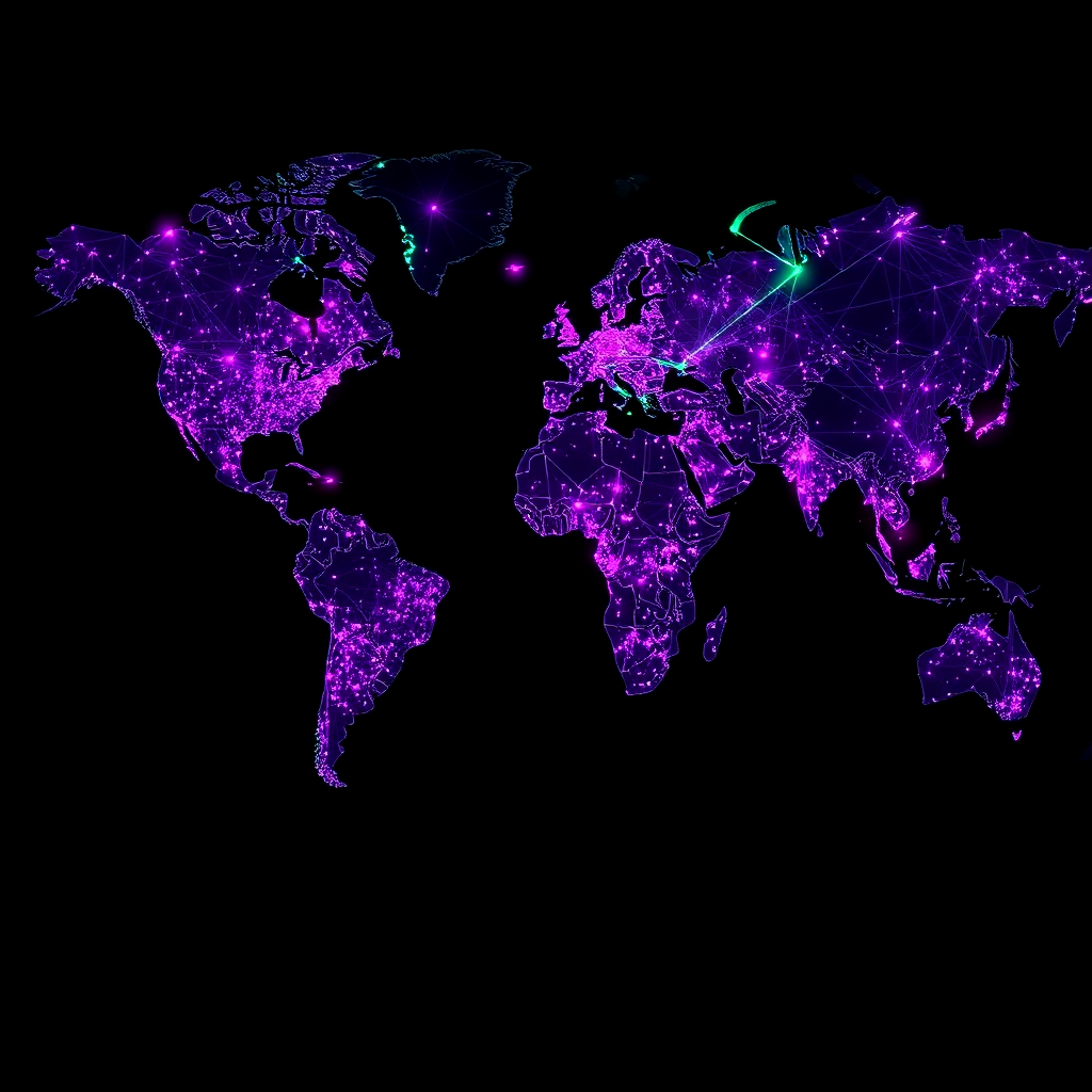 World map with connected nodes
